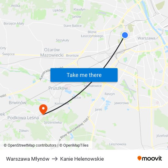 Warszawa Młynów to Kanie Helenowskie map