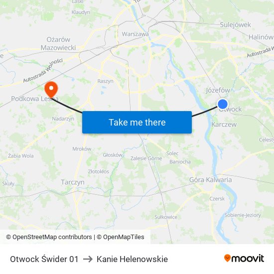 Otwock Świder 01 to Kanie Helenowskie map