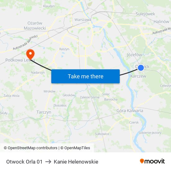 Otwock Orla to Kanie Helenowskie map