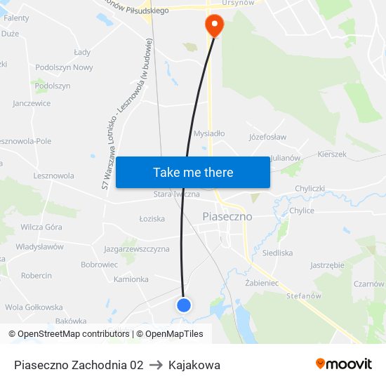 Wólka Kozodawska Zachodnia to Kajakowa map