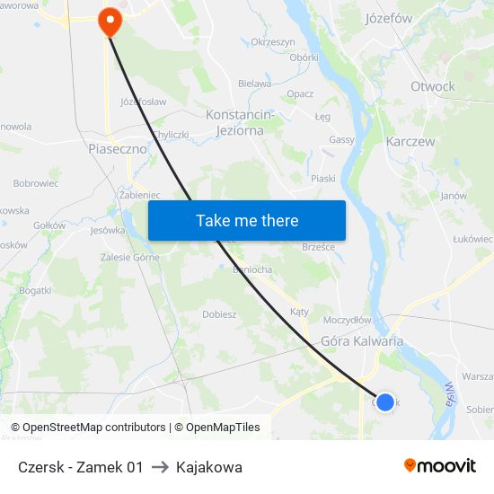 Czersk-Zamek to Kajakowa map