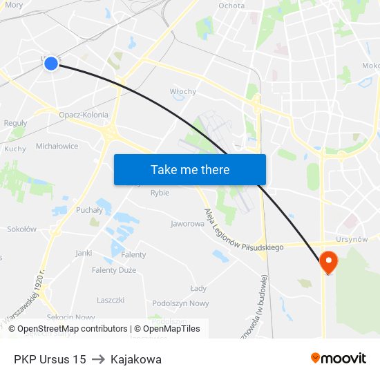 PKP Ursus 15 to Kajakowa map