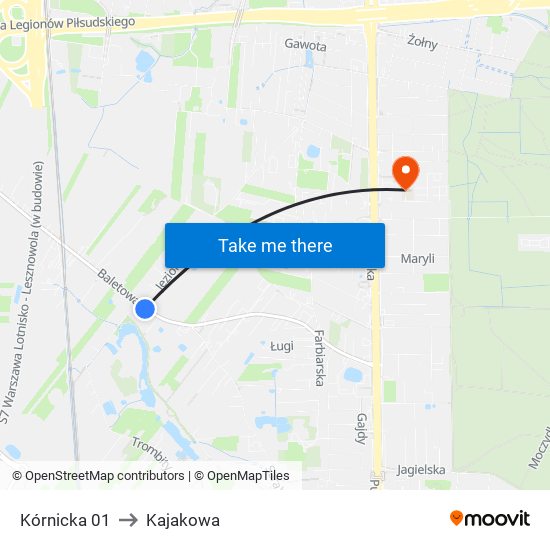 Kórnicka 01 to Kajakowa map