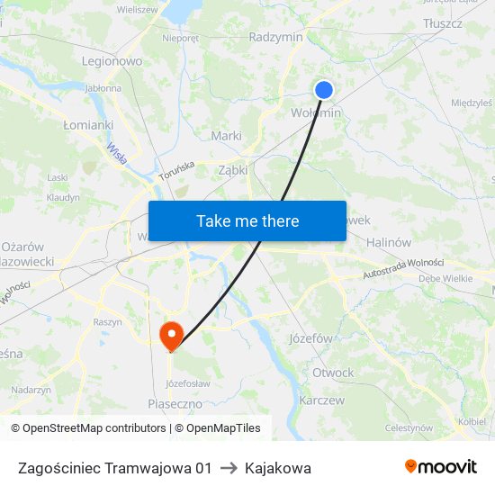 Zagościniec Tramwajowa 01 to Kajakowa map