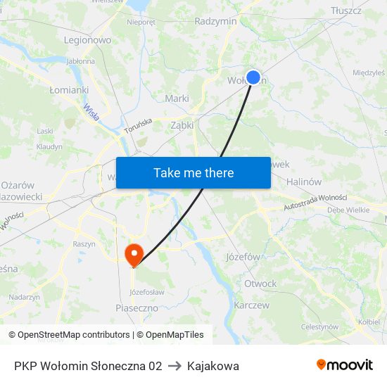 PKP Wołomin Słoneczna 02 to Kajakowa map