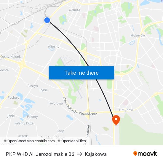 PKP WKD Al. Jerozolimskie 06 to Kajakowa map