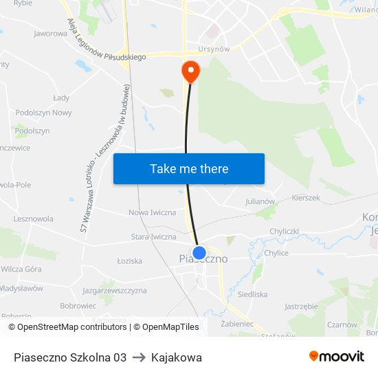 Piaseczno Szkolna 03 to Kajakowa map