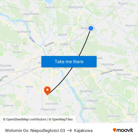 Wołomin Os. Niepodległości 03 to Kajakowa map