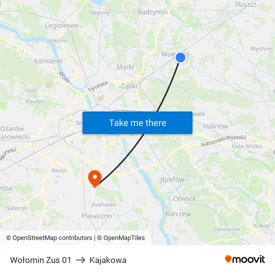 Wołomin Zus to Kajakowa map