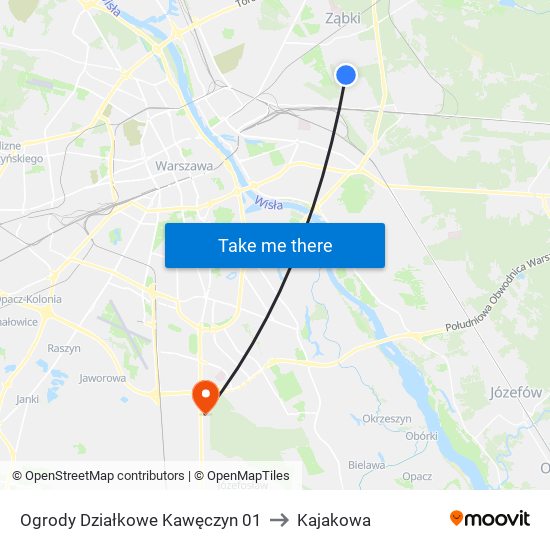 Ogrody Działkowe Kawęczyn to Kajakowa map