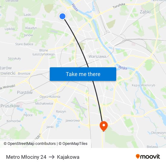 Metro Młociny 24 to Kajakowa map