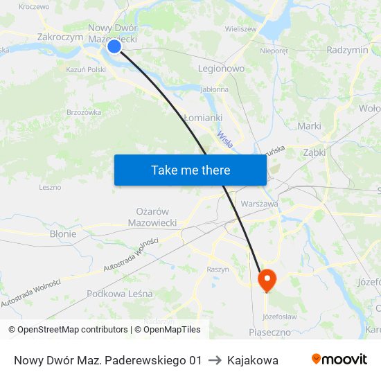 Nowy Dwór Maz. Paderewskiego 01 to Kajakowa map