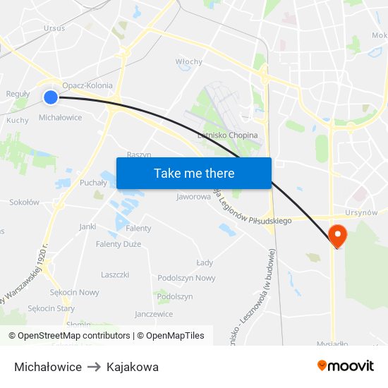 Michałowice to Kajakowa map