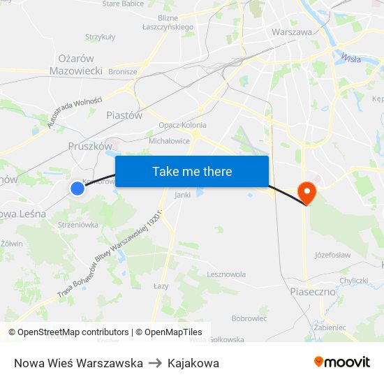 Nowa Wieś Warszawska to Kajakowa map