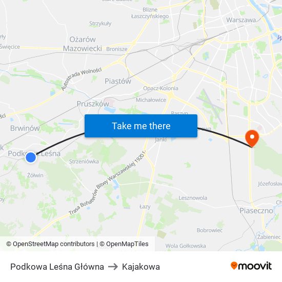 Podkowa Leśna Główna to Kajakowa map