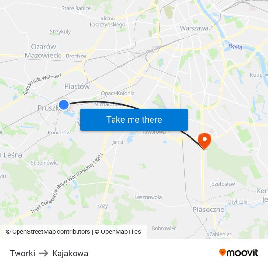 Tworki to Kajakowa map