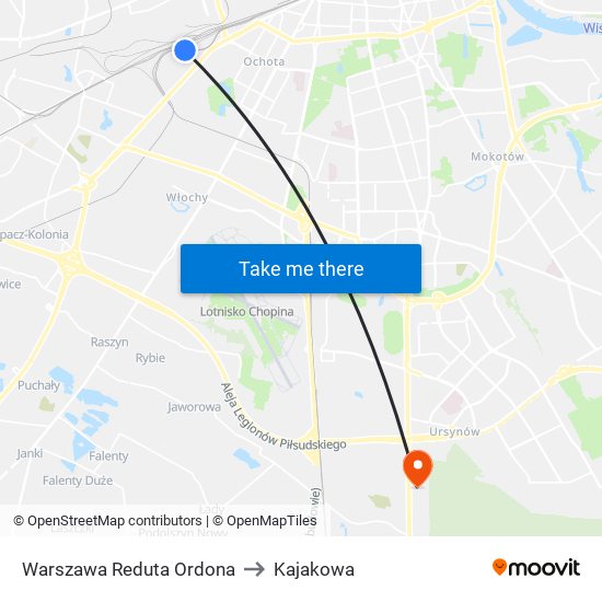 Warszawa Reduta Ordona to Kajakowa map