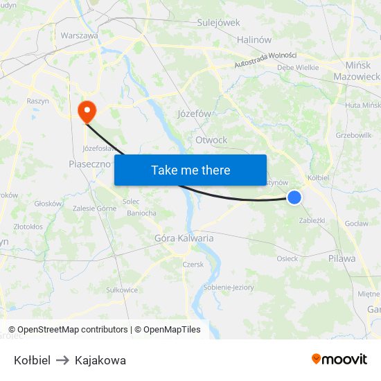 Kołbiel to Kajakowa map