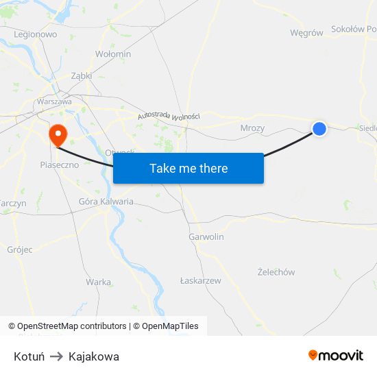 Kotuń to Kajakowa map