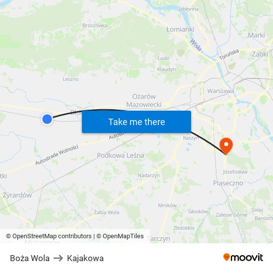 Boża Wola to Kajakowa map