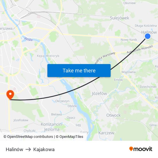 Halinów to Kajakowa map