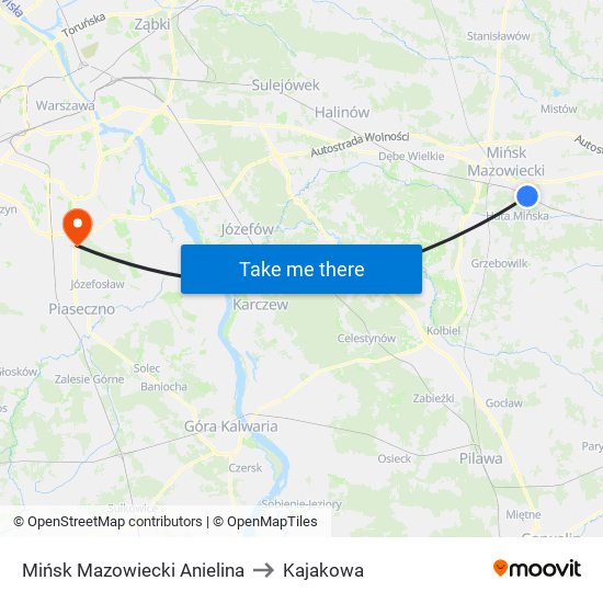 Mińsk Mazowiecki Anielina to Kajakowa map