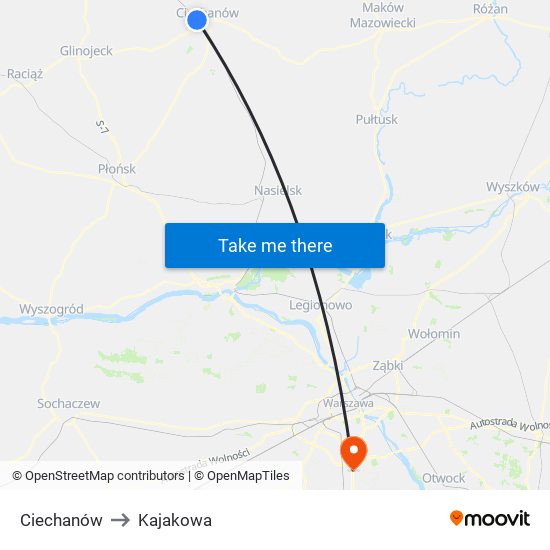 Ciechanów to Kajakowa map