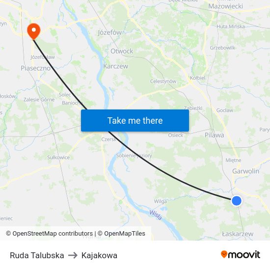 Ruda Talubska to Kajakowa map