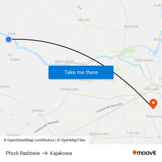 Płock Radziwie to Kajakowa map