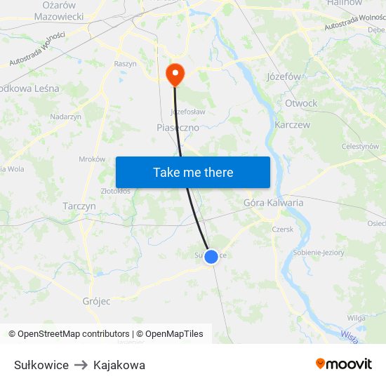 Sułkowice to Kajakowa map