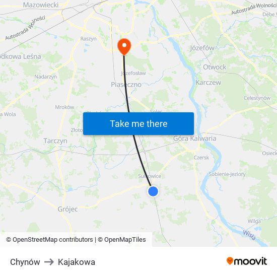 Chynów to Kajakowa map