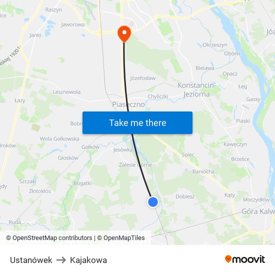 Ustanówek to Kajakowa map