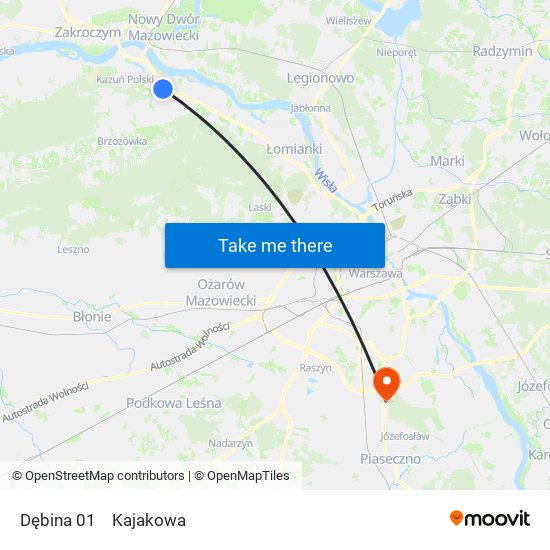 Dębina 01 to Kajakowa map