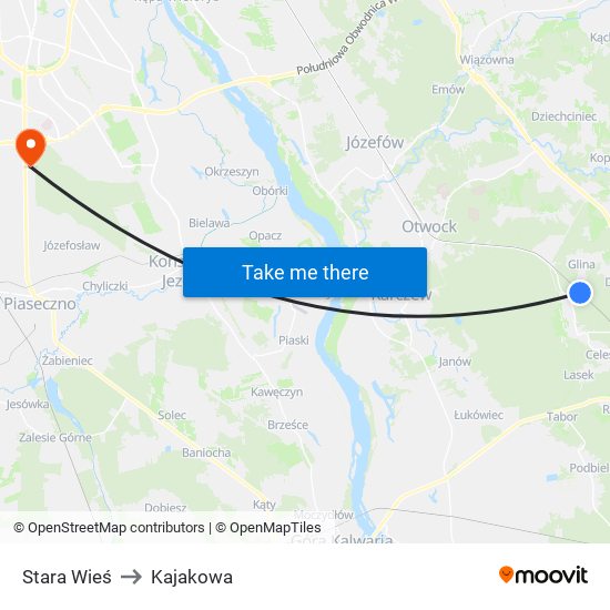 Stara Wieś to Kajakowa map