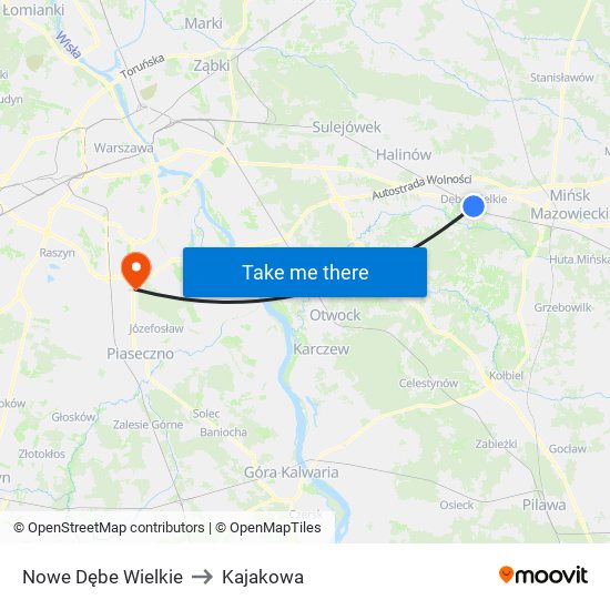 Nowe Dębe Wielkie to Kajakowa map