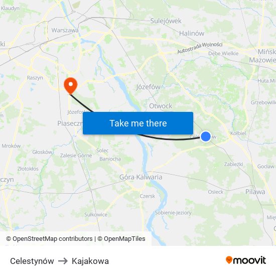 Celestynów to Kajakowa map