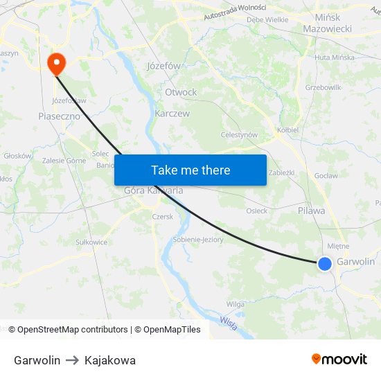 Garwolin to Kajakowa map