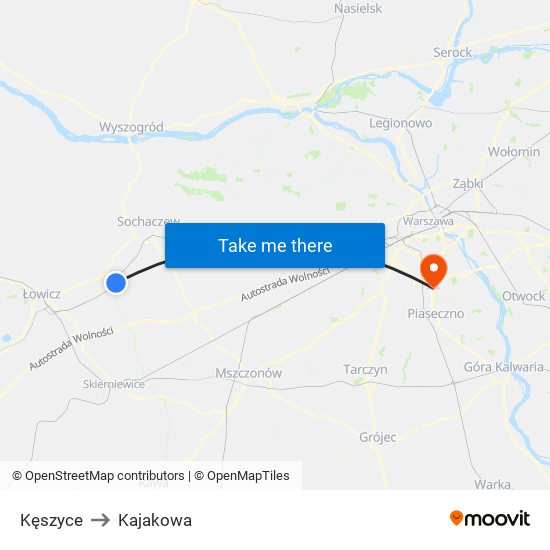 Kęszyce to Kajakowa map