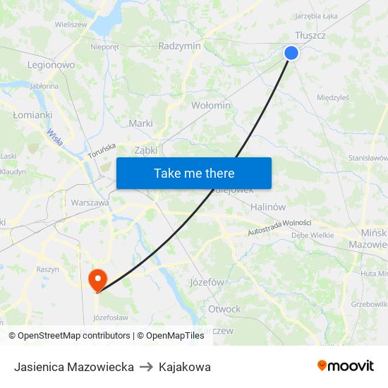 Jasienica Mazowiecka to Kajakowa map