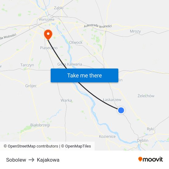 Sobolew to Kajakowa map