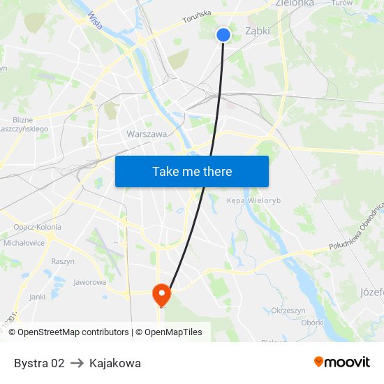 Bystra 02 to Kajakowa map