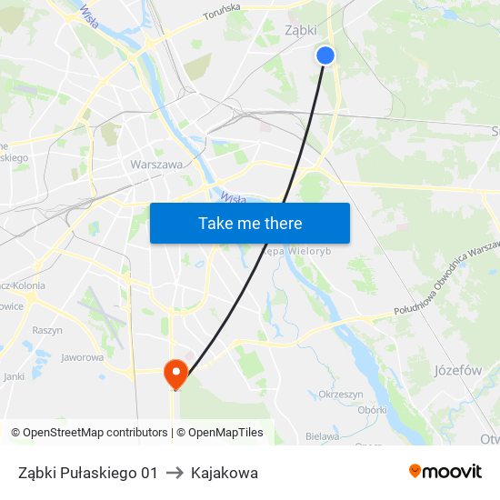 Ząbki Pułaskiego 01 to Kajakowa map