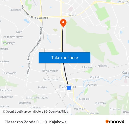 Piaseczno Zgoda to Kajakowa map