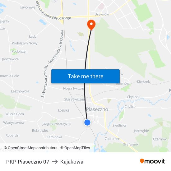 PKP Piaseczno to Kajakowa map