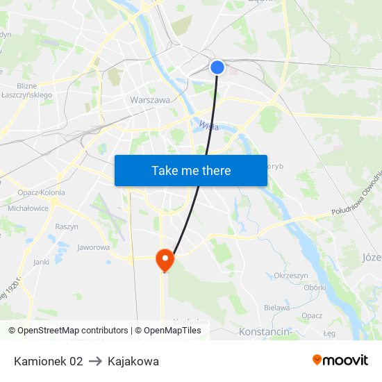 Kamionek to Kajakowa map