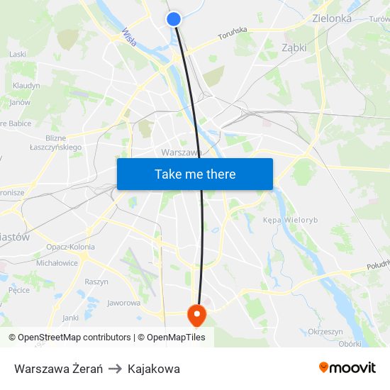 Warszawa Żerań to Kajakowa map