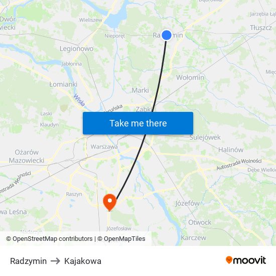 Radzymin to Kajakowa map