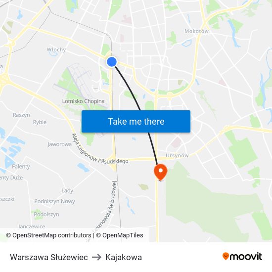 Warszawa Służewiec to Kajakowa map