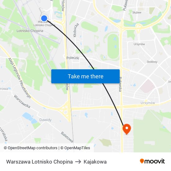 Warszawa Lotnisko Chopina to Kajakowa map