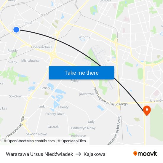 Warszawa Ursus Niedźwiadek to Kajakowa map